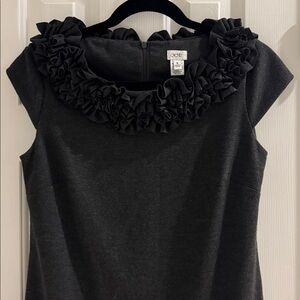 Caché Charcoal Vintage Dress w/ Layers of Ruffles at Neck